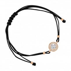 Bracelet “Black Thread”, russian red gold 585, with zirconia - diameter approx. 5-9 mm, black cord, length approx. 22 cm