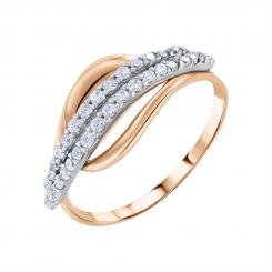 Women's ring, russian red gold 585, with zirconia, width approx. 10 mm