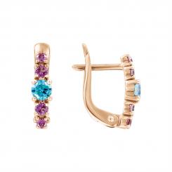 Earrings, russian red gold 585, with zirconia, height approx. 12 mm