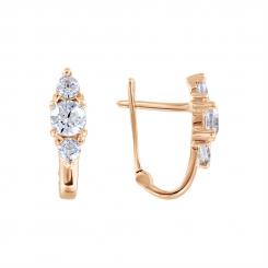 Earrings, russian red gold 585, with zirconia, height approx. 12 mm