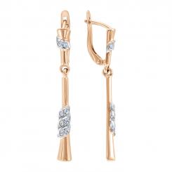 Earrings, russian red gold 585, with zirconia, weight of the product approx. 4,3 gr., height approx. 40 mm
