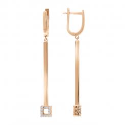 Earrings, russian red gold 585, with zirconia, height approx. 50 mm