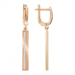 Earrings, russian red gold 585, with zirconia, height approx. 38 mm