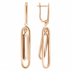 Modern drop earrings, Russian red gold 585, width approx. 5-7 mm, height approx. 48 mm