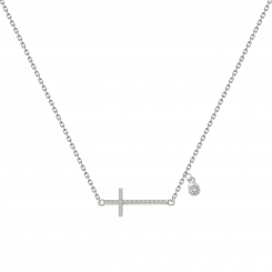 Feines Collier aus 925er Silber mit Zirkonia, Länge ca. 45-49 cm, Kreuzlänge ca. 21 mm