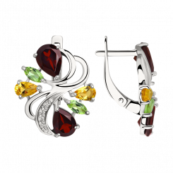 schöne Ohrhänger mit Granat, Chrysolith, Zitrin und Zirkonia, Silber 925, Höhe ca. 23 mm