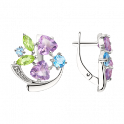 erstklassiger Ohrhänger mit Topas, Amethyst HTS, Chrysalith, Zirkonia, Silber 925, Höhe ca. 18 mm