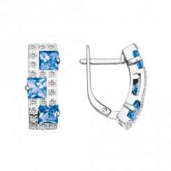 Schöne Ohrhänger, Silber 925, mit 6 blauen Topas und 36 Zirkonia, Höhe ca. 18 mm