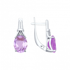 Ohrringe aus Silber 925, mit Amethysten - Größe ca. 9x7 mm und Zirkonia, Höhe ca. 19 mm, englischer Verschluss