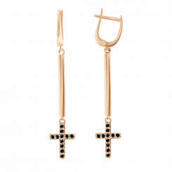 Längliche Ohrringe mit Kreuzen, Russisches Rotgold 585, mit 22 schwarzen Zirkonia, Kreuzlänge ca. 13 mm, Höhe ca. 57 mm