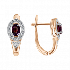 Earrings, russian red gold 585, with ruby and brilliant-cut diamonds approx. 0,10 ct. HSI, height approx. 15 mm