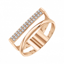 Women's ring, russian red gold 585, with zirconia, length of the decorative element approx. 19 mm, weight of the piece of jewelry: approx. 1,99 gr.