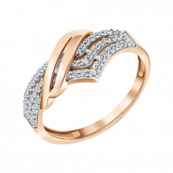 Women's ring, russian red gold 585, with zirconia, width approx. 9 mm, weight of the piece of jewelry: approx. 2,73 gr. 