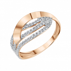 Women's ring, russian red gold 585, with zirconia, width approx. 10 mm, weight of the piece of jewelry: approx. 2,05 gr. 