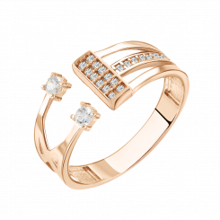 Exceptional women's ring, russian red gold 585, with zirconia, front width approx. 9 mm