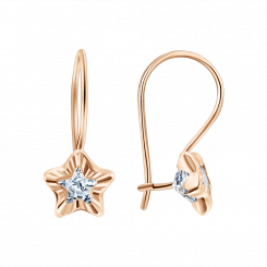 Earrings, russian red gold 585, with zirconia, height approx. 19 mm, weight of the piece of jewelry: approx. 1,06 gr.
