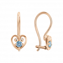 Earrings, russian red gold 585, with zirconia, height approx. 16 mm, weight of the piece of jewelry: approx. 1,09 gr.