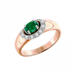 beautiful ladies ring made of 585 red gold with diamonds 0,123 ct. WSI, emerald.