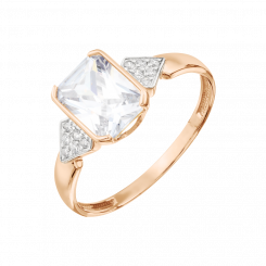 Excellent women's ring, Russian red gold 585, with 13 cubic zirconia, large stone size approx. 8x6 mm