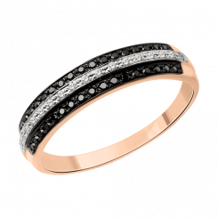 Incomparable women's ring, red gold 585, with colorless and black brilliant-cut diamonds 0,205 ct. WSI