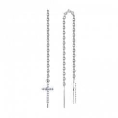 Ohrringe als Durchzieher mit Kreuz - Höhe Kreuz ca. 10 mm, Silber 925, mit Zirkonia, Länge ca. 90 mm
