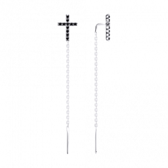 Durchzieher-Ohrringe aus 925er Silber mit Kreuz und Zirkonia, Höhe ca. 66 mm