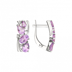 Schöne Ohrringe in Silber 925, mit 8 Amethysten und 6 Zirkonia, Höhe ca. 18 mm