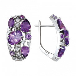 Schöne Ohrhänger, Silber 925, mit 14 Amethyst und 22 Zirkonia, Breite ca. 13 mm, Höhe ca. 24 mm