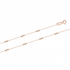 Delicate 585 rose gold anklet with two-tone beads, length 23–26.5 cm