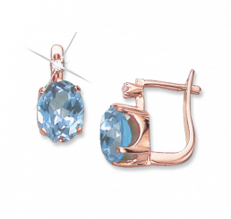 incomparable Earrings, rose gold 585, about 4,1 g., blue Topaz, zirconia, width about 8 mm, height about 17 mm