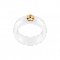 Уникальное белое керамическое женское кольцо с желтым золотом 585 пробы, с бриллиантом 0,06 ct. WSI.