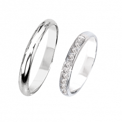 Wedding rings in white gold 585, width approx. 3.0 mm., No. 891/TR with zirconia. / Price for 1 ring each
