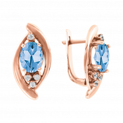 Great earrings, red gold 585, with blue topaz, zirconia, weight approx. 4.9 g., height approx. 25 mm 