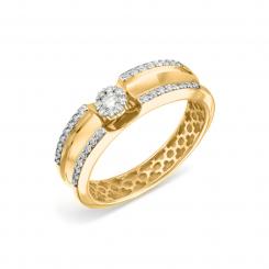 Женское кольцо, желтое золото 585 пробы, с бриллиантами ≈ 0,22 ct. HSI, ширина ≈ 5,5 мм