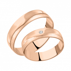 Lovely wedding rings, Russian red gold 585, with shiny and matte surface, V206V1/TR with diamond 0.02 ct. HSI, V206/TR without diamond, width approx. 4 mm. / Price for 1 ring