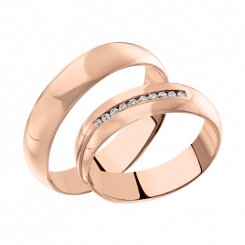 Wedding rings in red gold 585, width approx. 5.5 mm, No. 15588a/TR with brilliant-cut diamonds 0.06 ct. WSI. / Price for 1 ring each