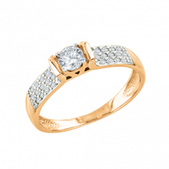 Прекрасное женское кольцо из желтого золота 585 пробы с фианитами Swarovski.
