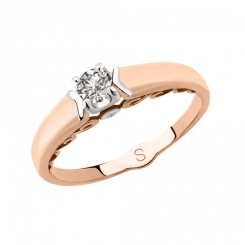 Classic women's ring, red gold 585, brilliant-cut diamond 0.188 ct. WSI,