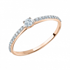 Gorgeous women's ring, Red gold 585, with brilliant-cut diamonds 21 pieces 0.26 ct. GSI.