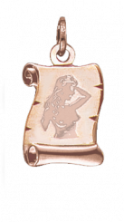 Unique scroll-shaped pendant Zodiac sign - Virgo, 24.08-23.09, red gold 585, with engraving, height approx. 24 mm