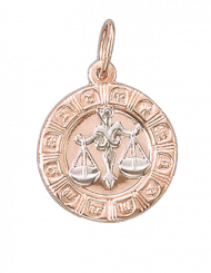 Pendant Zodiac sign Libra, 24.09-23.10, red gold 585, height about 26 mm