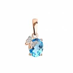 Charmanter Anhänger mit Schmetterling, Russisches Rotgold 585, mit Topas Swiss - Größe ca. 8x6 mm, und 4 Zirkonia, Breite ca. 8 mm, Höhe ca. 17 mm