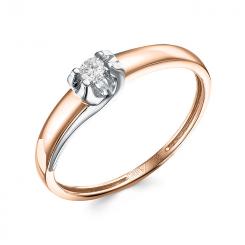 Women's ring, Russian red/white gold 585, with diamond 1 piece 0,064 ct. GSI