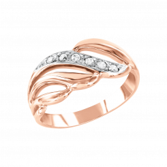 Attractive women's ring, red gold 585, with zirconia 