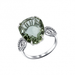 Wonderful women's ring, silver 925, with green quartz HTS - size approx. 16x12 mm, and 32 cubic zirconia