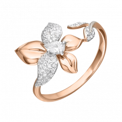 Women's ring with zirconia, russian red gold 585, central decorative element approx. 16x16 mm