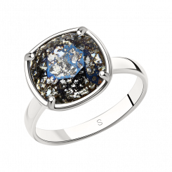 Эффектное женское кольцо из серебра 925 пробы с чёрным кристаллом Swarovski размером ≈ 10х10 мм