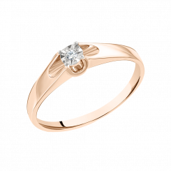 Charming women's ring, Russian red gold 585, with a brilliant-cut diamond approx. 0,014 ct. HSI