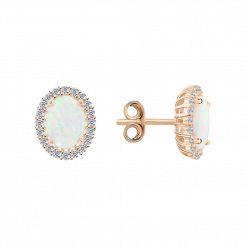 Ohrstecker, Russisches Rotgold 585, mit Opal HTS und Zirkonia, Höhe ca. 12 mm