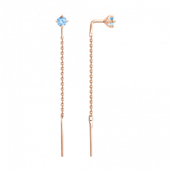 Hübsche Ohrhänge als Durchzieher, Russisches Rotgold 585, mit Topas swiss - Durchmesser ca. 3,5 mm, Höhe ca. 48 mm